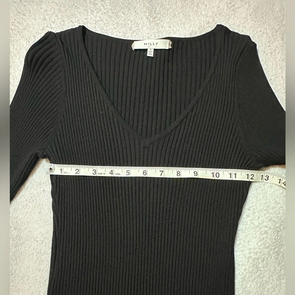 Milly | Ribbed Ruffle Bell Sleeve V-Neck Knit Top | Small - Picture 8 of 12